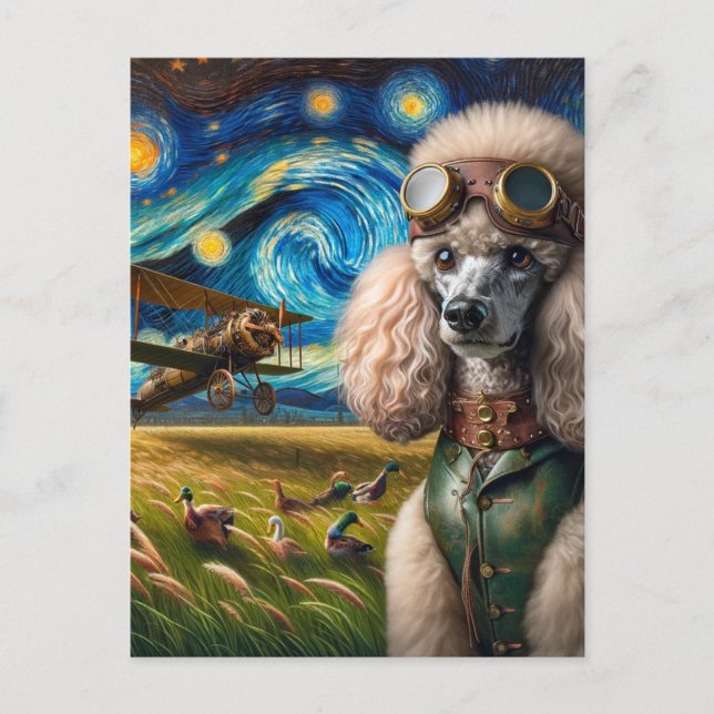 Carte Postale Poodle et canards steampunk (Devant)