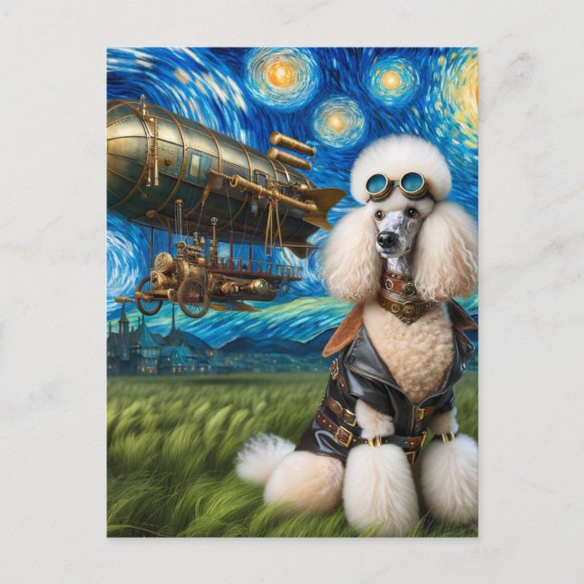 Carte Postale Poodle standard Steampunk (Devant)