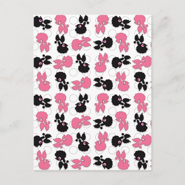 Carte Postale Poodles Chiens Noir et Rose (Devant)
