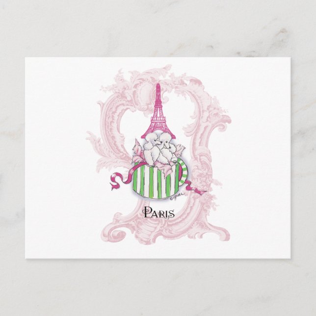 Carte Postale Poodles Tour Eiffel rose dans Hatbox (Devant)