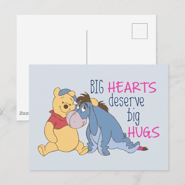 Carte Postale Pooh & Eeyore | Big Hearts Mérite Big Hugs (Devant / Derrière)