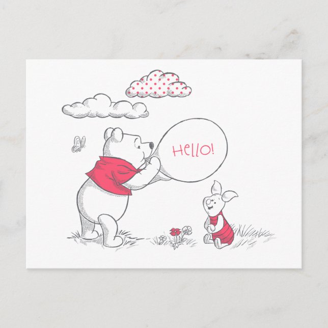 Carte Postale Pooh et Piglet Sketch extérieur - Bonjour! (Devant)