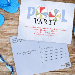 Carte Postale Pool Party Beach Balls Typographie Été Amusement
