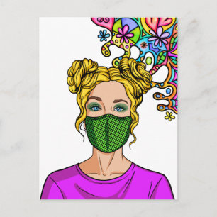 Carte Postale Pop Art 2021 Masque Visage Dame fille
