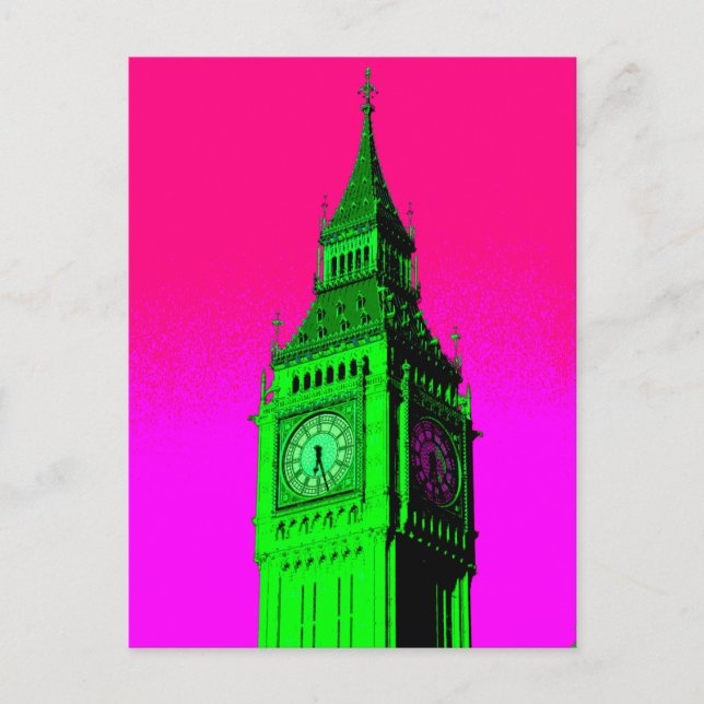 Carte Postale Pop Art Big Ben Londres Voyage rose Vert (Devant)