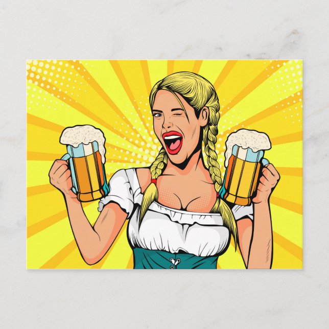 Carte Postale Pop Art Oktoberfest Woman with Beer (Devant)