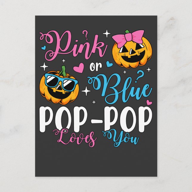 Carte Postale Pop-Pop Rose Ou Bleu Aime Votre Bébé Citrouille (Devant)