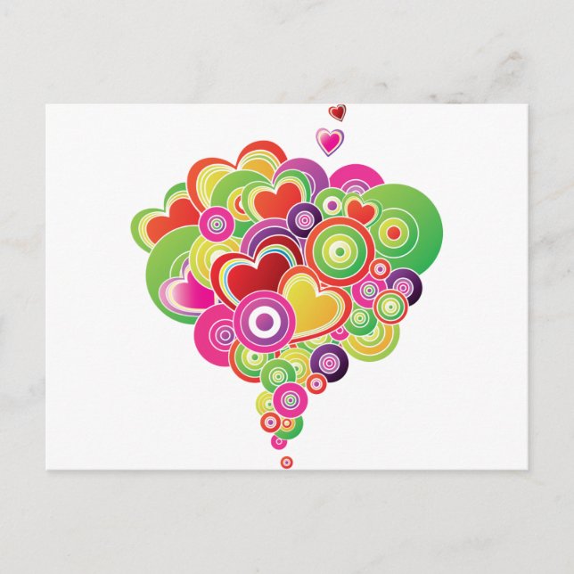Carte Postale PopArt Coeurs rose et vert (Devant)