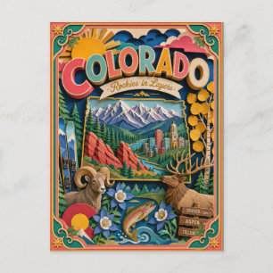 Carte Postale PopCut États Colorado Coloré Art Papier 3D
