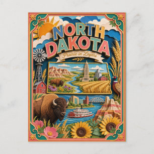 Carte Postale PopCut États Dakota du Nord Art en Papier 3D Color