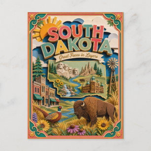 Carte Postale PopCut États Dakota du Sud Coloré Art en Papier 3D