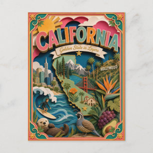 Carte Postale PopCut États de Californie Art en Papier 3D Coloré