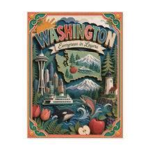 PopCut États de Washington Coloré Art en Papier 3D