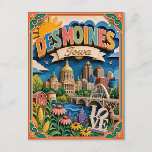 Carte Postale PopCut États Des Moines Iowa Art Papier