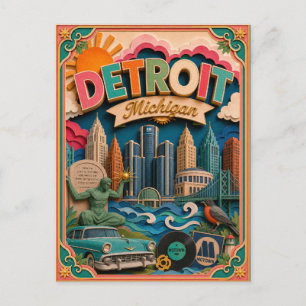 Carte Postale PopCut États Detroit Michigan Art Papier