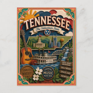 Carte Postale PopCut États du Tennessee Coloré Art en Papier 3D