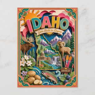 Carte Postale PopCut États Idaho Coloré Art en Papier 3D