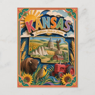 Carte Postale PopCut États Kansas Coloré Art en Papier 3D