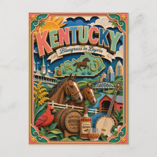 Carte Postale PopCut États Kentucky Coloré Art en Papier 3D