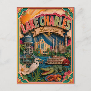 Carte Postale PopCut États Lake Charles Louisiane Art Papier