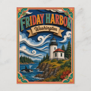 Carte Postale PopCut États vendredi Harbour Washington Art en pa