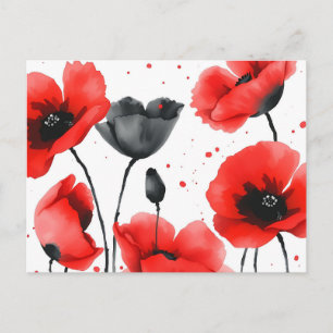 Carte Postale Poppies rouges et noires vibrantes en aquarelle