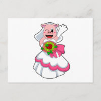 Porc avec robe de mariée et bouquet de fleurs
