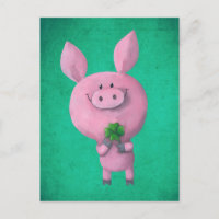 Porc chanceux avec quatre feuilles de trèfle chanc