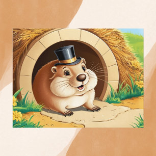 Carte Postale Porc de fond joyeux avec chapeau supérieur