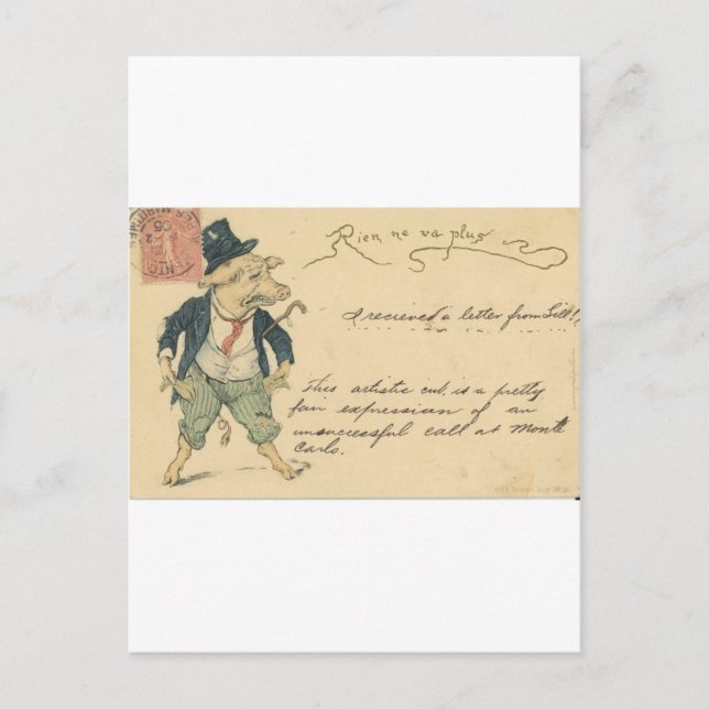 Carte Postale porc et poches vides avec le texte (Devant)