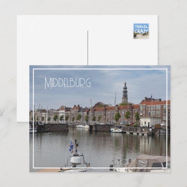Carte Postale Port au printemps, Middelburg, Pays-Bas (Devant / Derrière)