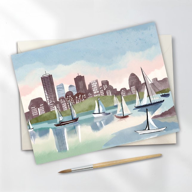 Carte Postale Port de Boston | Aquarelle Boston Massachusetts (Créateur téléchargé)