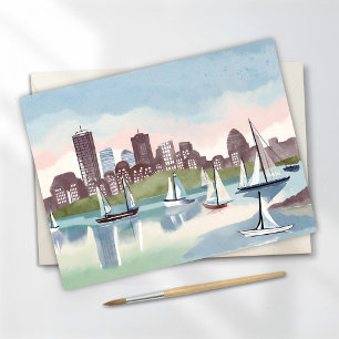 Carte Postale Port de Boston   Boston Massachusetts Aquarelle