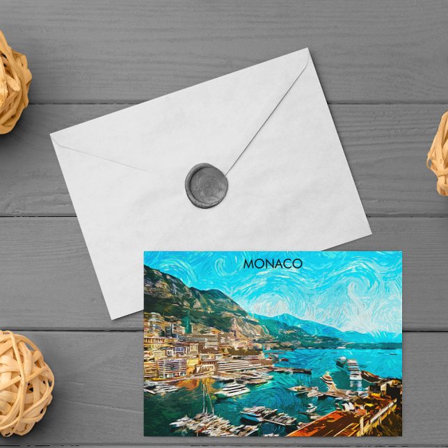 Carte Postale Port de voyage Monaco peinture à l'huile (monaco oil paint panorama view postcard)