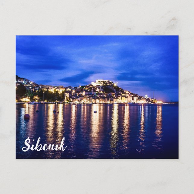 Carte Postale Port éclairé en Sibenik, Croatie (Devant)