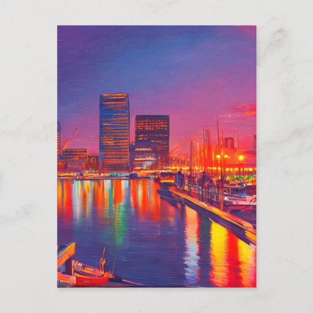 Carte Postale Port intérieur de Baltimore à la nuit (Devant)