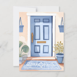 Carte Postale Porte avant bleue   Peinture aquarelle de nouvelle