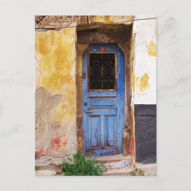 Carte Postale Porte bleue sur l'île grecque Mykonos (Devant)