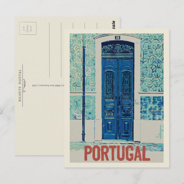 Carte Postale Porte, carreaux traditionnels au Portugal illustra (Devant / Derrière)