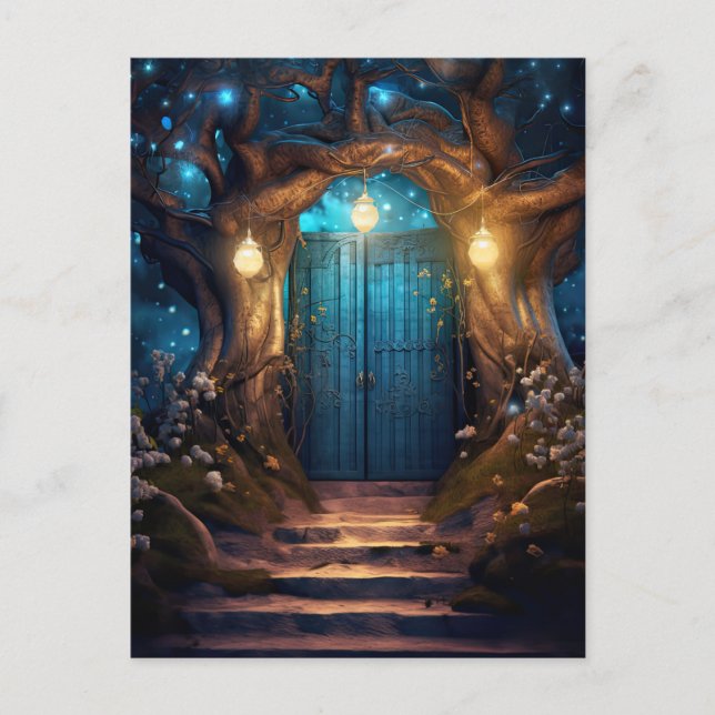 Carte Postale Porte d'antiquité Imaginaire de forêt enchantée (Devant)