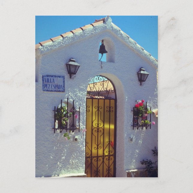 Carte Postale Porte de style espagnol rouge, fleurs de Marbella (Devant)