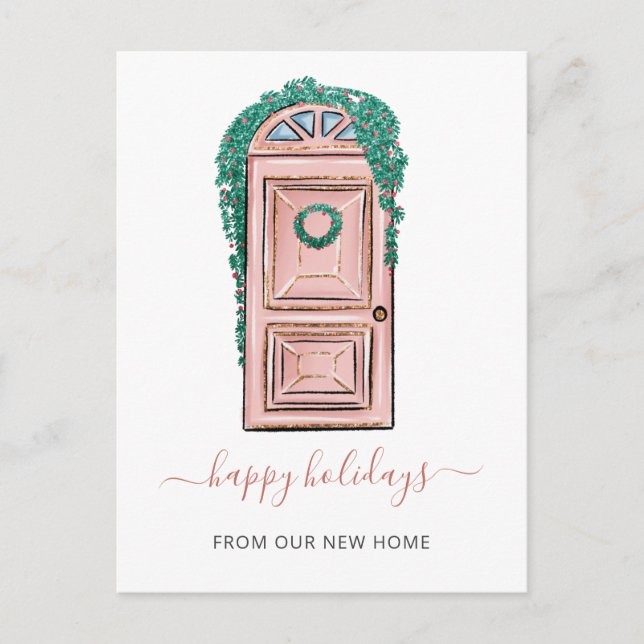 Carte Postale Porte d'entrée rose Nous avons déménagé Vacances D (Devant)