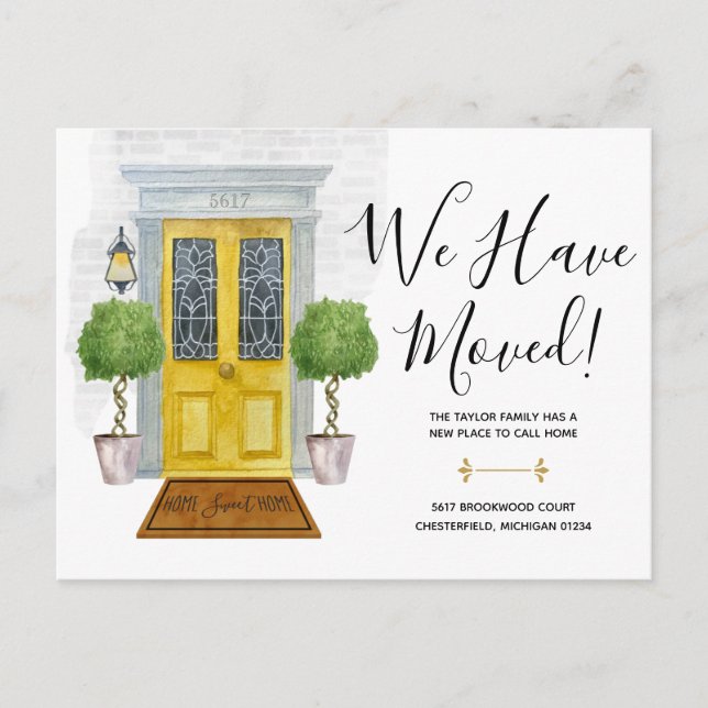 Carte Postale Porte Jaune Nouvelle Adresse Nous avons Déplacé Fa (Devant)