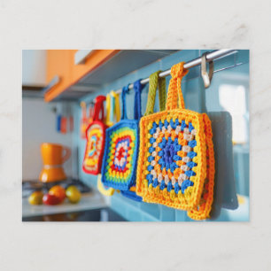 Carte Postale Porte-pots au crochet colorés faits à partir de ca