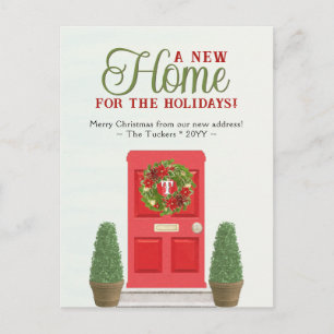 Carte Postale Porte rouge & Topiaries Aquarelle Noël Déménagemen