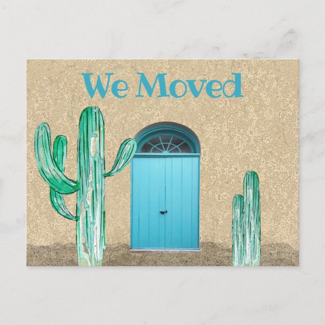 Carte Postale Portes bleues amusantes Cactus Nous avons déplacé  (Devant)