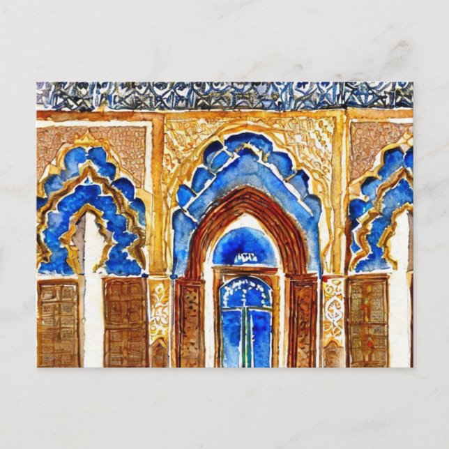 Carte Postale Portes dorées du Palais Royal de Fès Maroc aquarel (Devant)