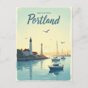 Carte Postale Portland, Maine – Phares et front de mer vintage
