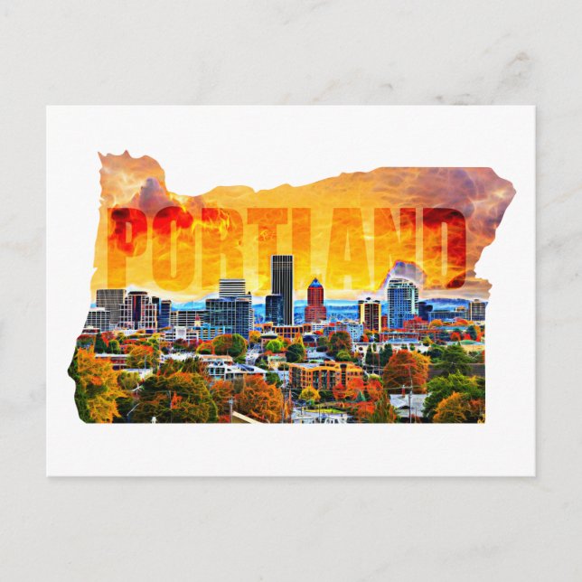 Carte Postale Portland Oregon Cityscape in Map Outline (Devant)