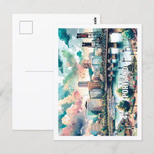 Carte Postale Portland Oregon USA Fameux Place aquarelle